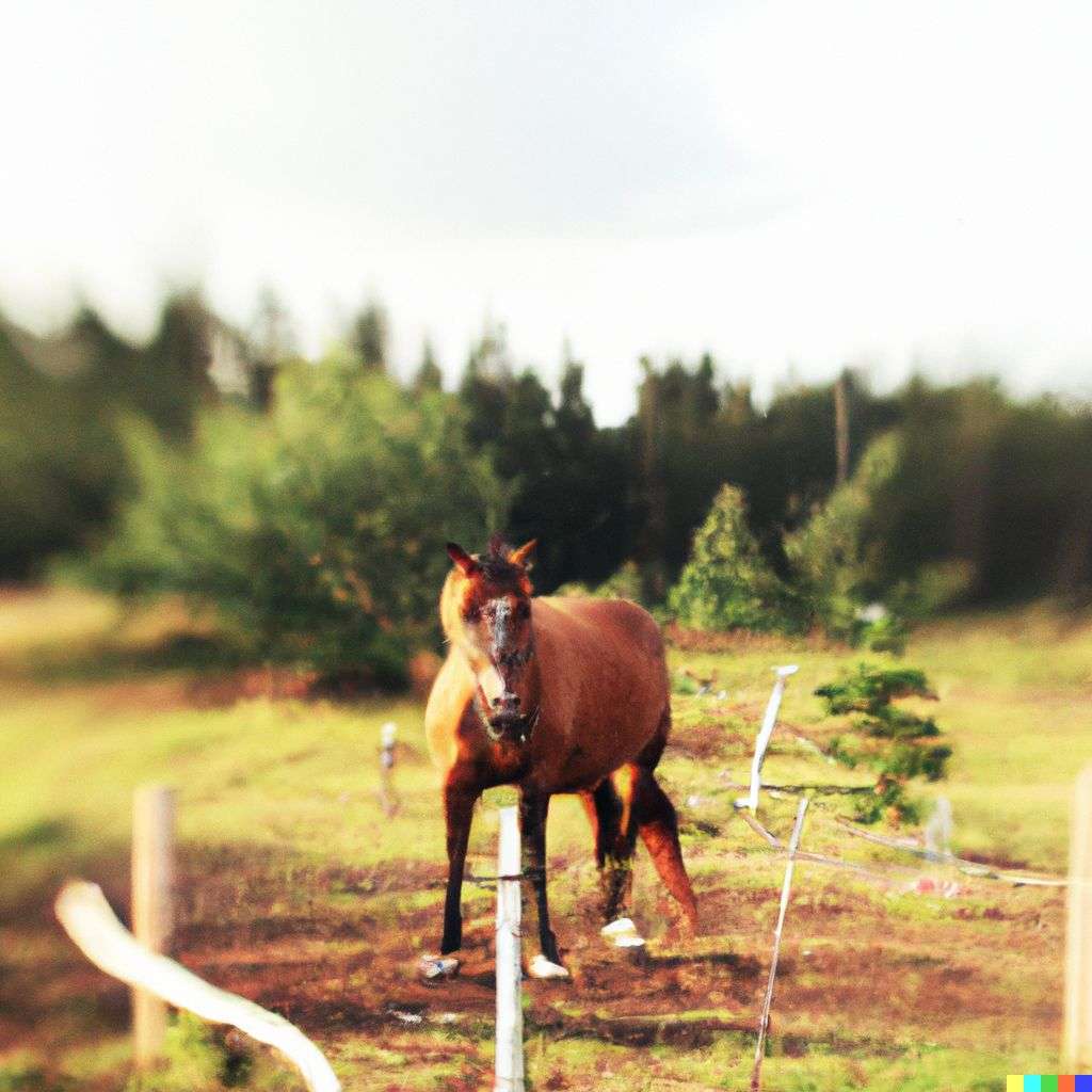 a horse, photograph, extreme tilt shift